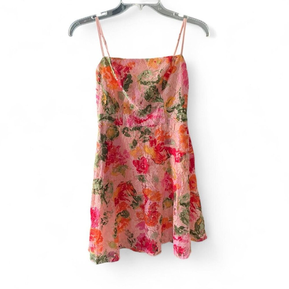 Pink Floral Lace A‎ Line Mini Dress size 2